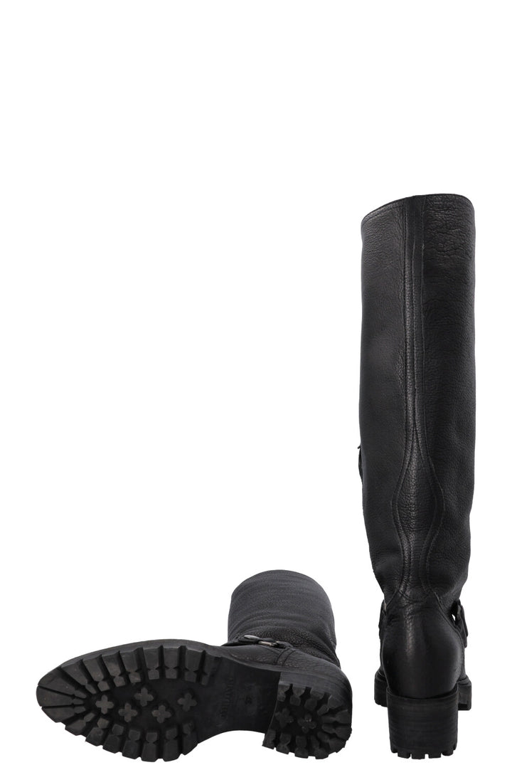 MIU MIU Buckled Knee High Boots Black