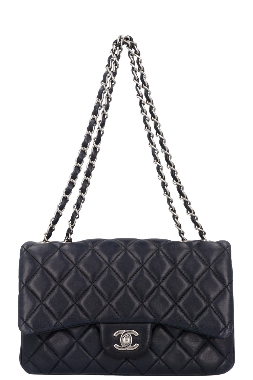 CHANEL Small Single Flap Bag Leather Navy