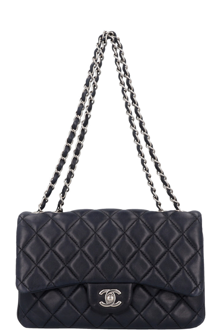 CHANEL Small Single Flap Bag Leather Navy