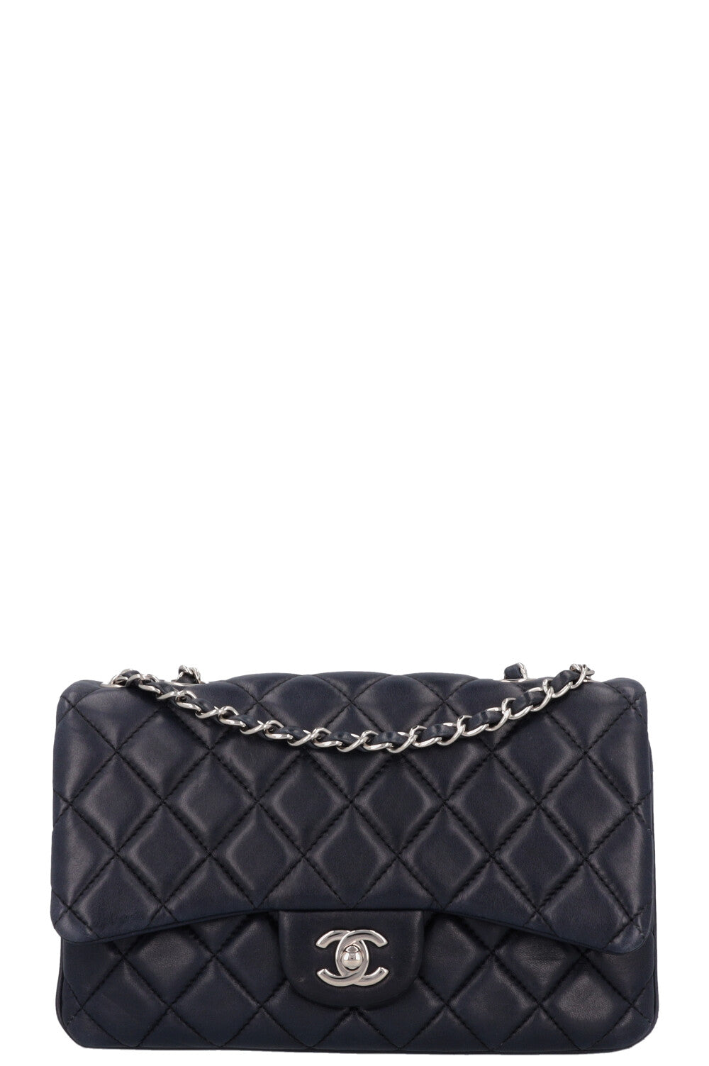 CHANEL Small Single Flap Bag Leather Navy