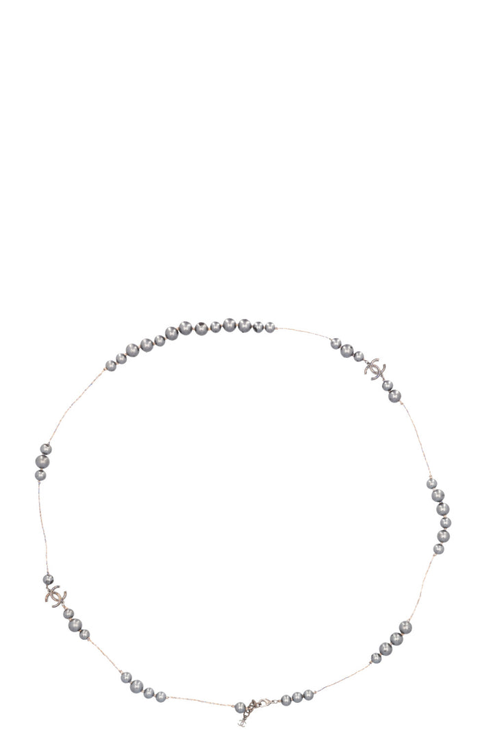 CHANEL CC Faux Pearl Necklace Grey