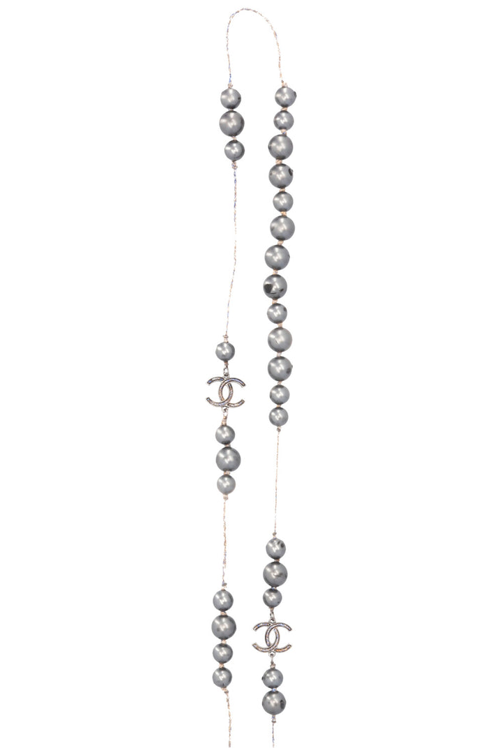 CHANEL CC Faux Pearl Necklace Grey