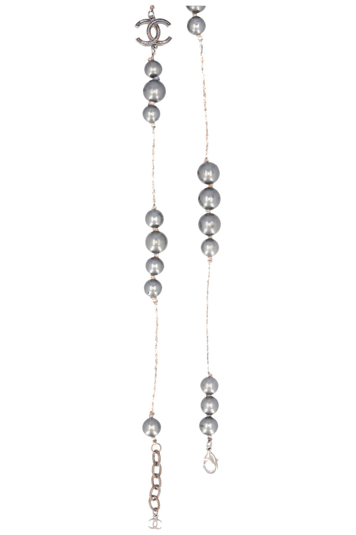 CHANEL CC Faux Pearl Necklace Grey