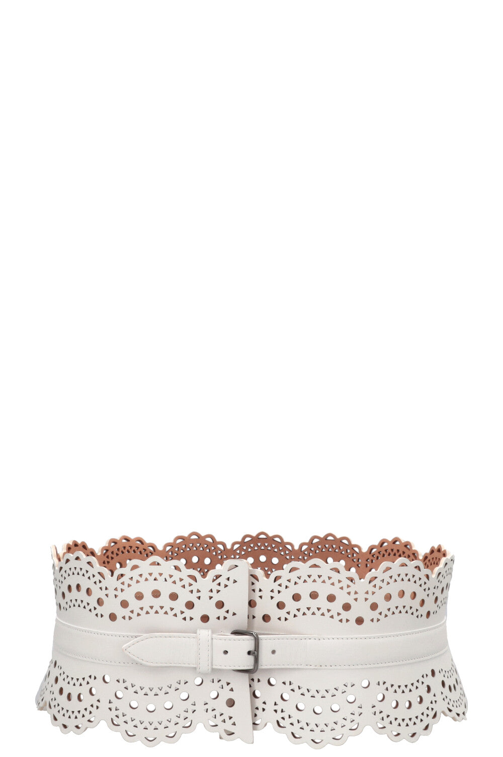 ALAÏA Laser Cut Waist Belt Leather White