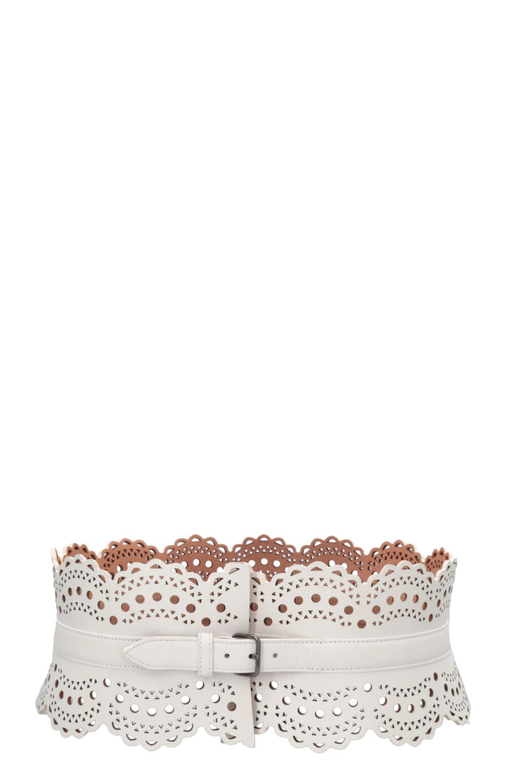 ALAÏA Laser Cut Waist Belt Leather White