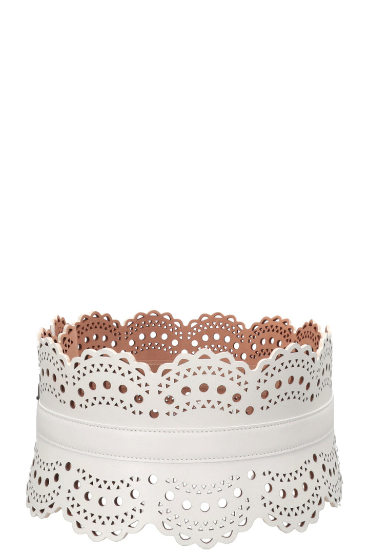 ALAÏA Laser Cut Waist Belt Leather White