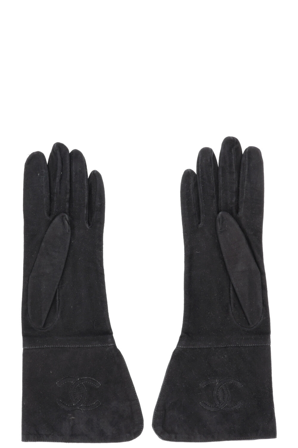 Gants longs CHANEL CC en daim noir