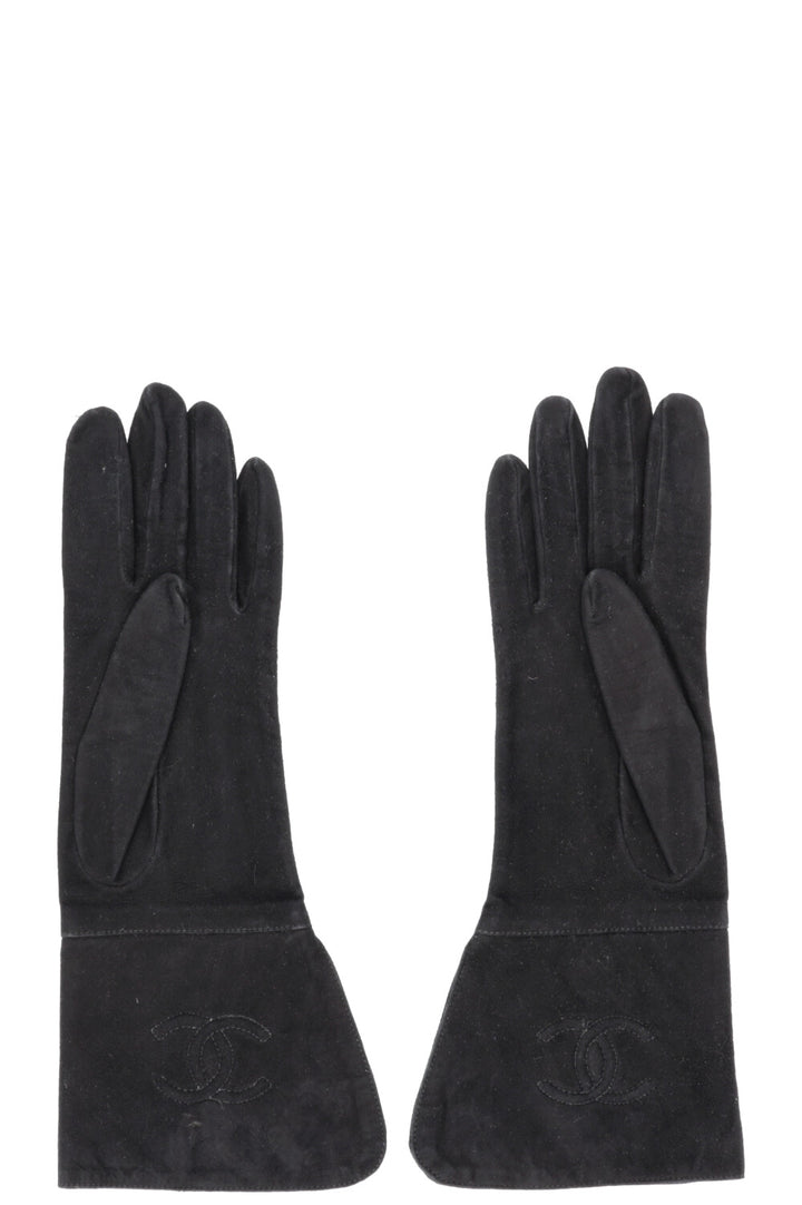 Gants longs CHANEL CC en daim noir