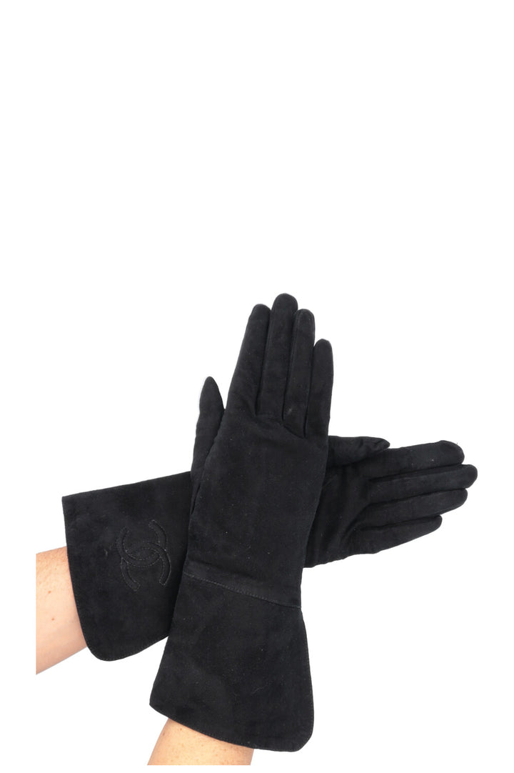 Gants longs CHANEL CC en daim noir