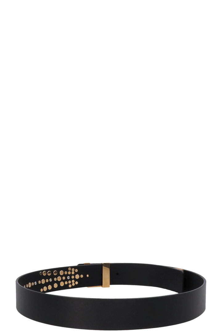 Ceinture LOUIS VUITTON noire à initiales LV cloutées.