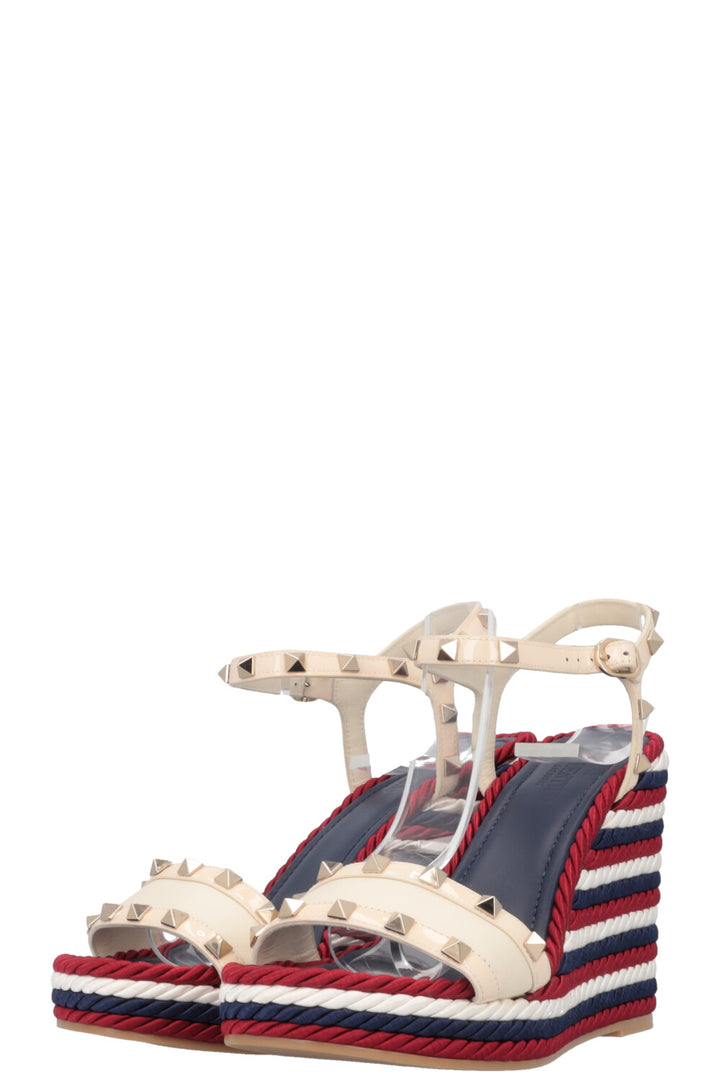 VALENTINO Striped Wedge Heels Blue Red