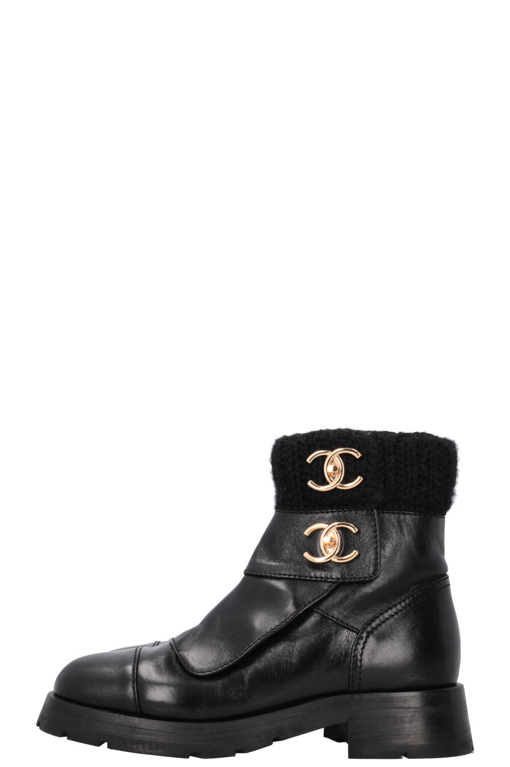 CHANEL CC Turnlock Knit Boots Leather Black – REAWAKE