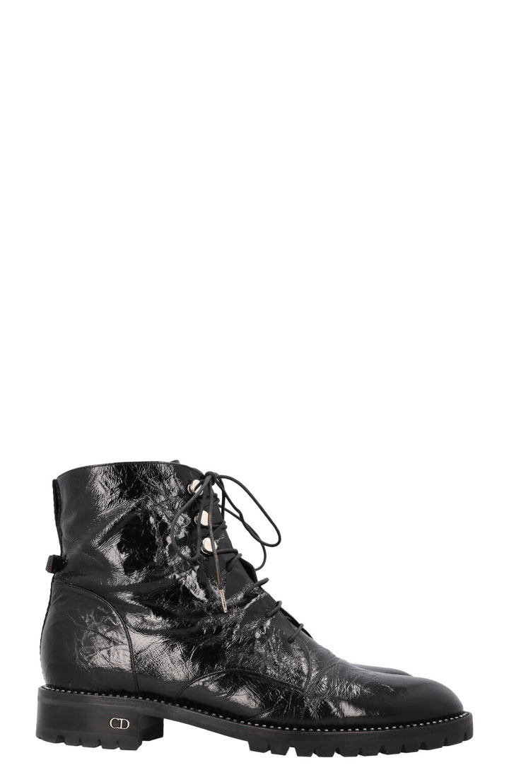 CHRISTIAN DIOR Rebelle Boots Black Crinkled Patent Leather