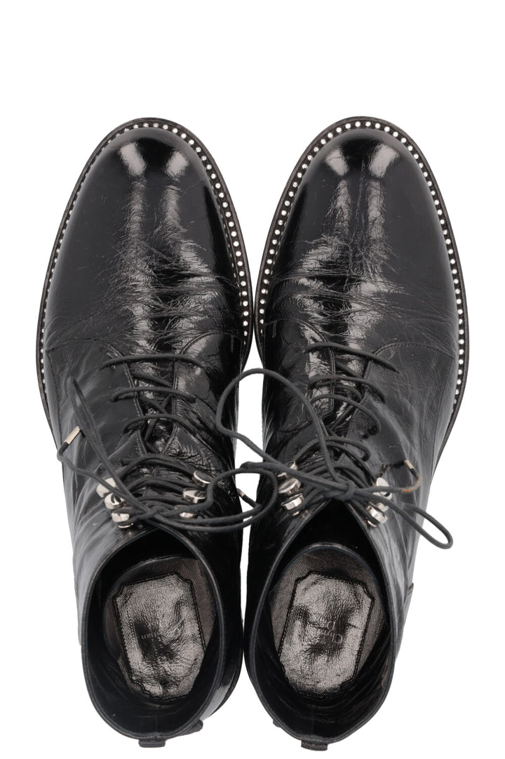 CHRISTIAN DIOR Rebelle Boots Black Crinkled Patent Leather
