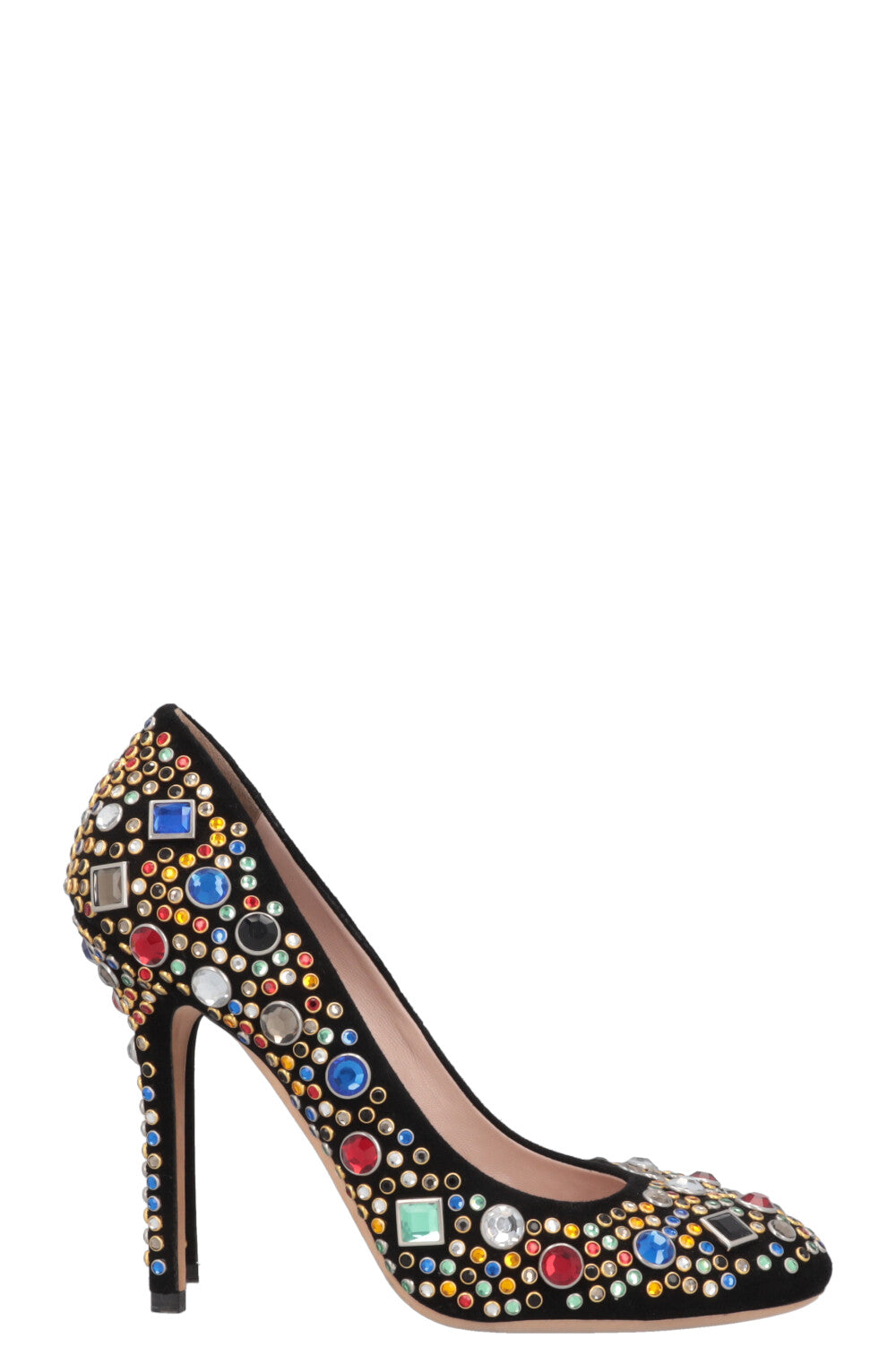 靴 Miu Miu Harlequin Crystal Heels 39 MIU MIU Heels Crystals Multicolor Black – REAWAKE