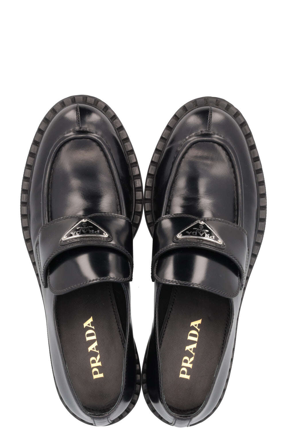PRADA Triangle Logo Platform Loafers Black – REAWAKE