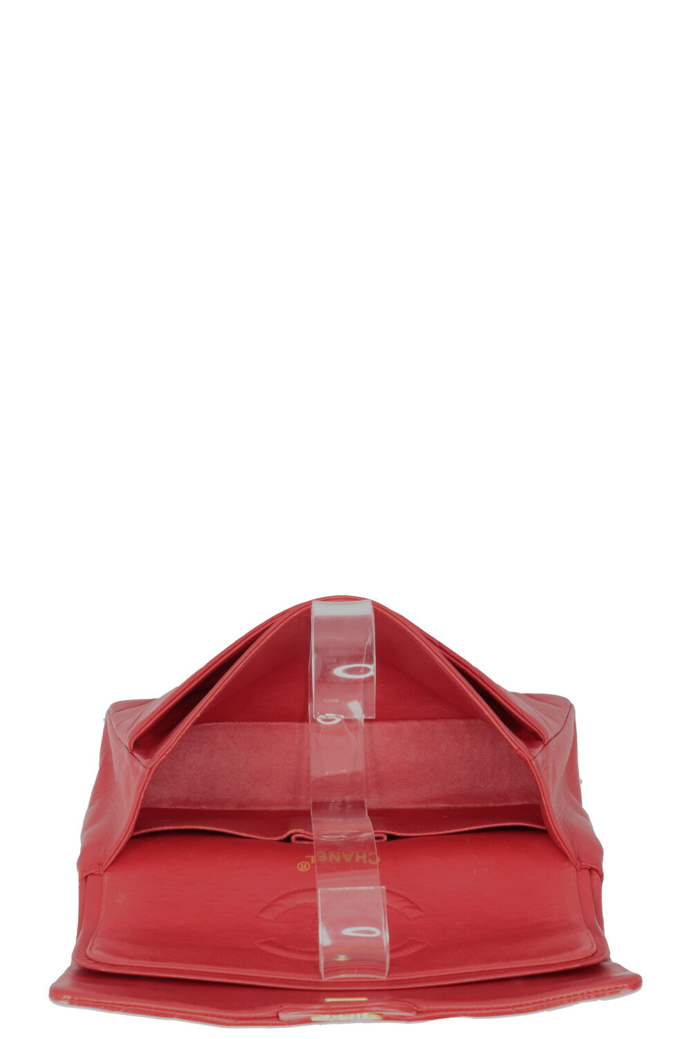 CHANEL Chevron Double Flap Bag Leather Red