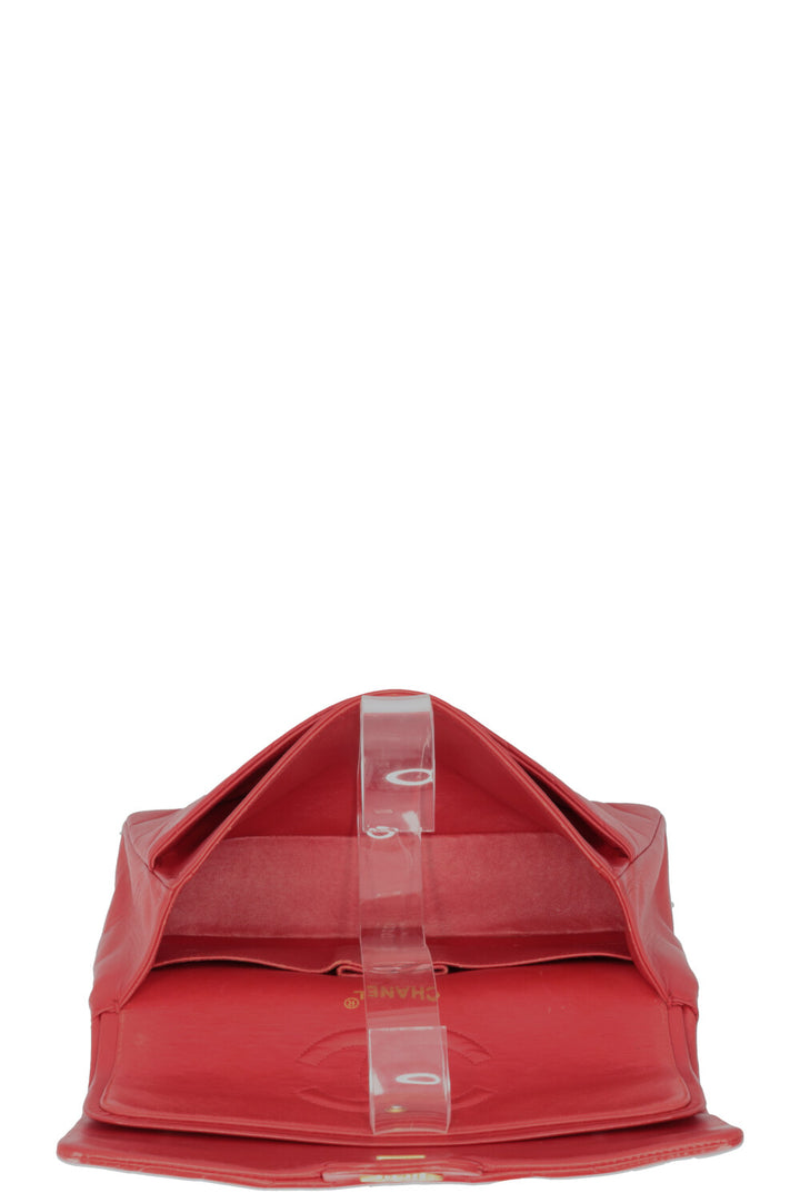 CHANEL Chevron Double Flap Bag Leather Red