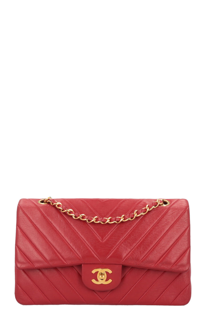 CHANEL Double Flap Bag Leather Red