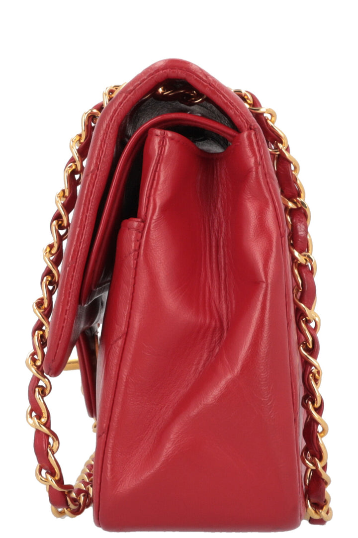 CHANEL Chevron Double Flap Bag Leather Red