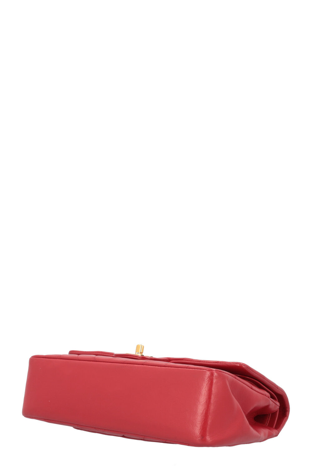 CHANEL Chevron Double Flap Bag Leather Red