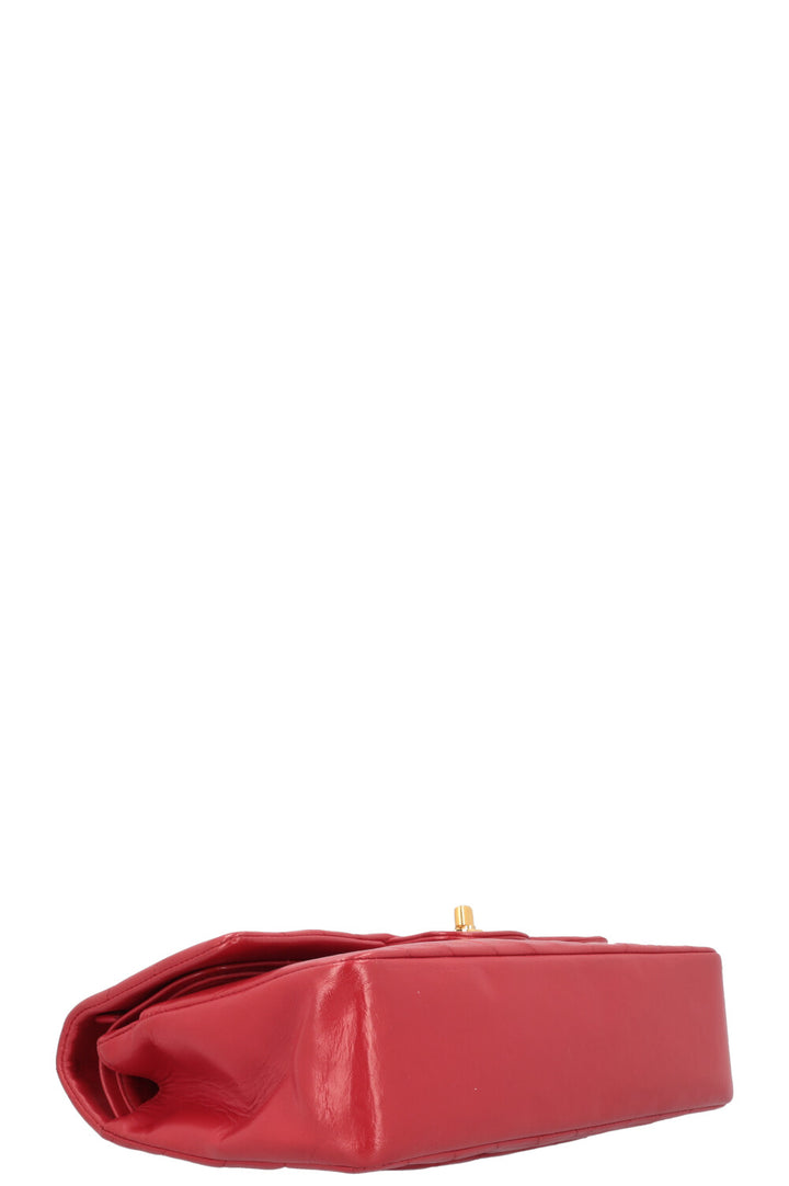 CHANEL Chevron Double Flap Bag Leather Red