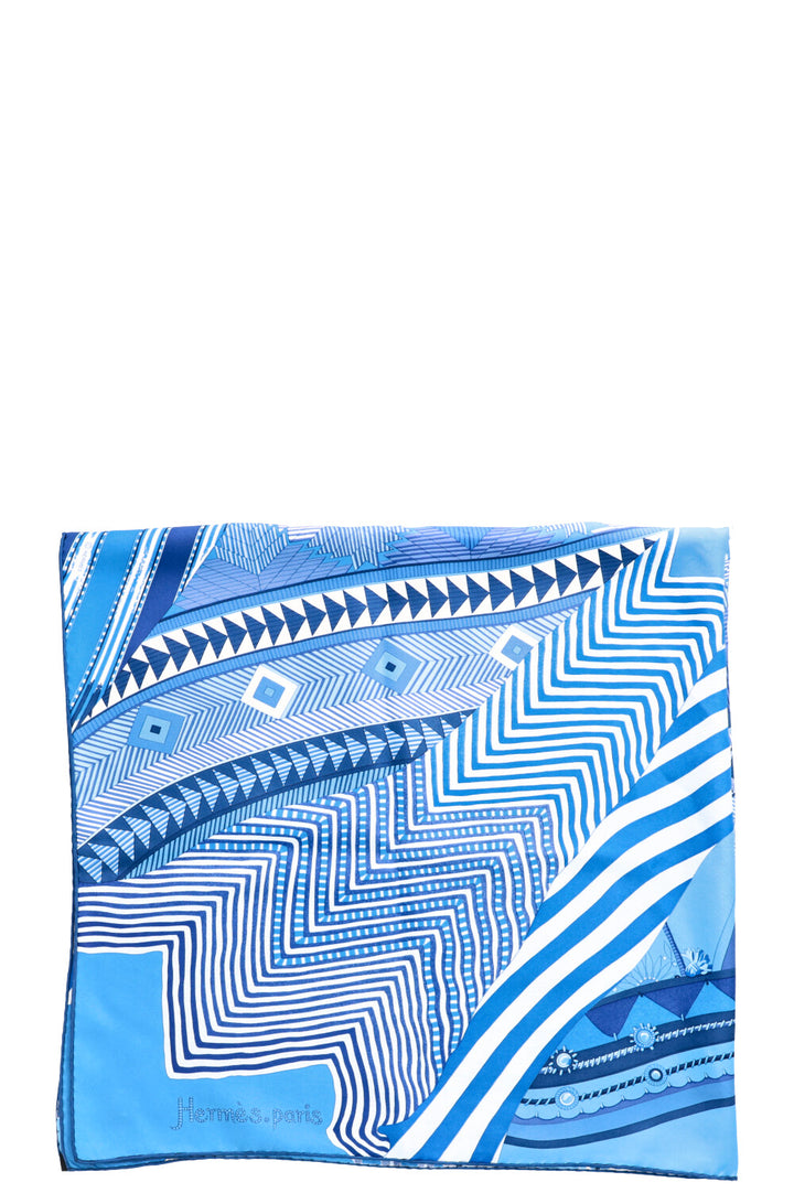 HERMÈS 90 Coupons Indiens Scarf Silk Blue
