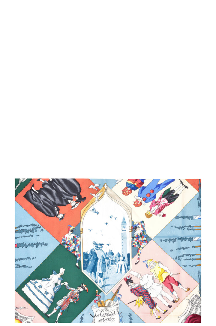 HERMÈS Le Carnaval De Venise 90 Scarf Silk Blue