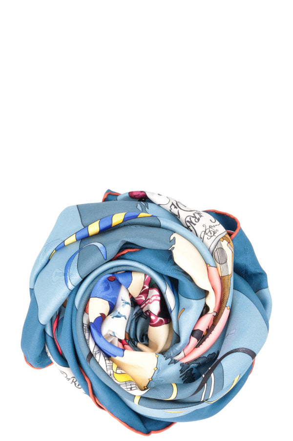 HERMÈS Le Carnaval De Venise 90 Scarf Silk Blue
