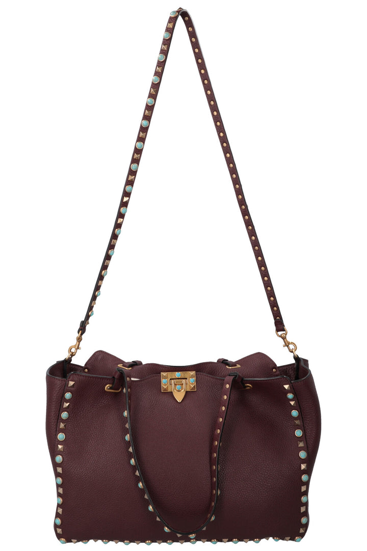 VALENTINO Medium Rockstud Tote Bag Burgundy