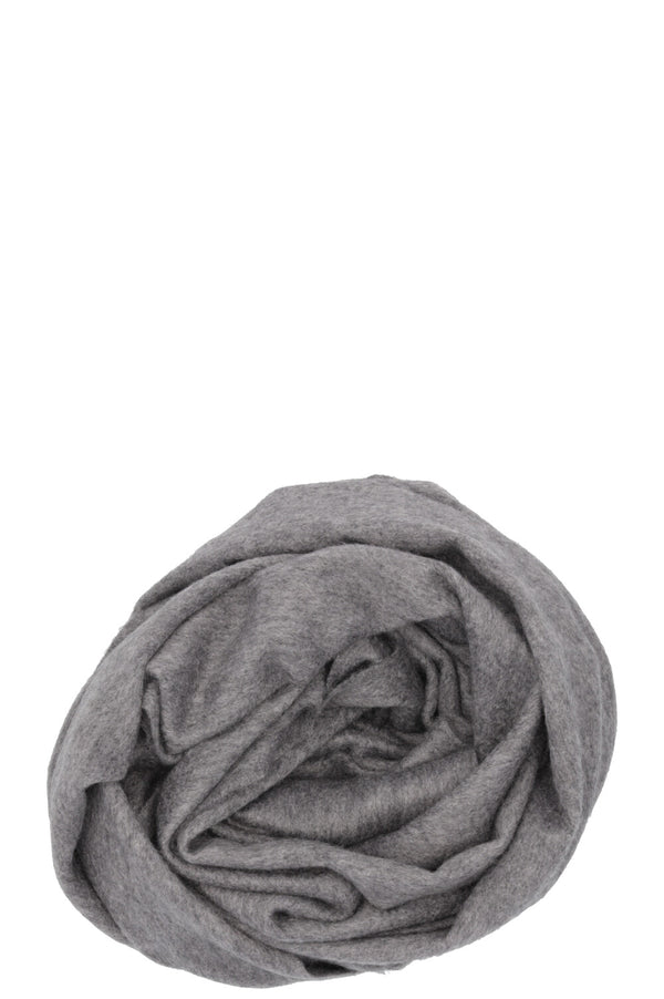 SAINT LAURENT Embroidered Fringed Scarf Cashmere Gray