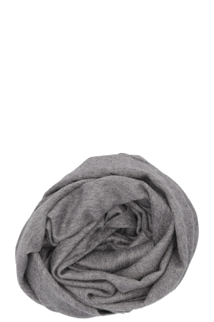 SAINT LAURENT Embroidered Fringed Scarf Cashmere Gray