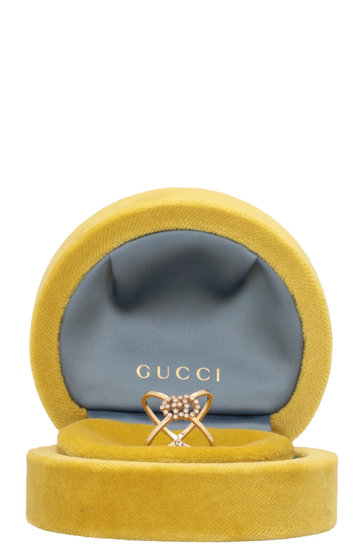 GUCCI Running G Cross Ring 18k Yellow Gold Diamond