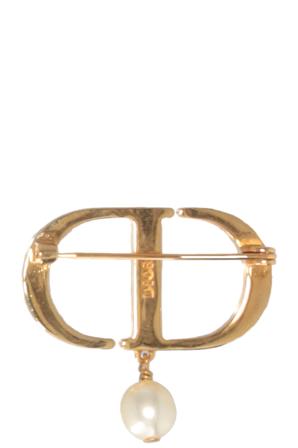 CHRISTIAN DIOR CD Crystal Pearl Brooch Gold