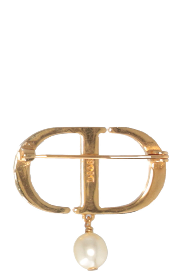 CHRISTIAN DIOR CD Crystal Pearl Brooch Gold