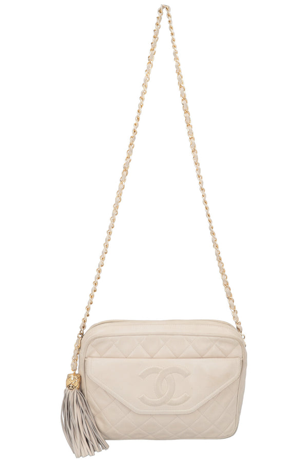 CHANEL Tassle Camera Bag Leather Ivory