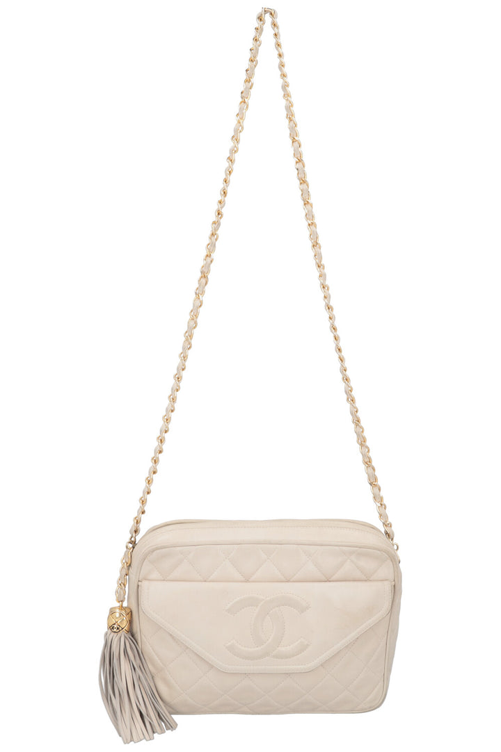 CHANEL Tassle Camera Bag Leather Ivory
