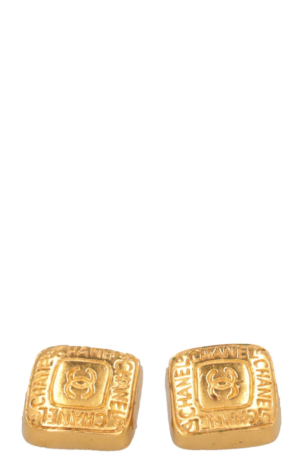 CHANEL 1999 CC Square Ear Clips Gold
