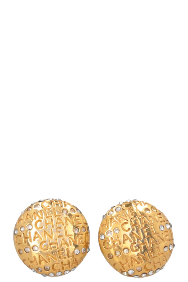 CHANEL Rhinestone Logo Ear Clips Gold