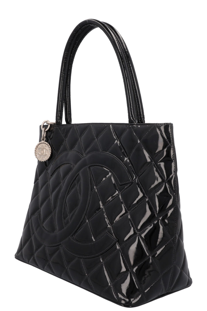 CHANEL Medallion Tote Bag Patent Black