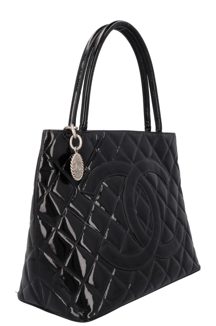 CHANEL Medallion Tote Bag Patent Black