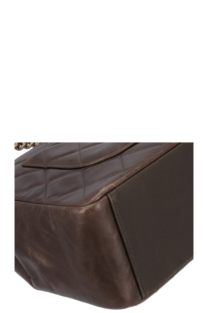 CHANEL Top Handle Single Flap Bag Khaki