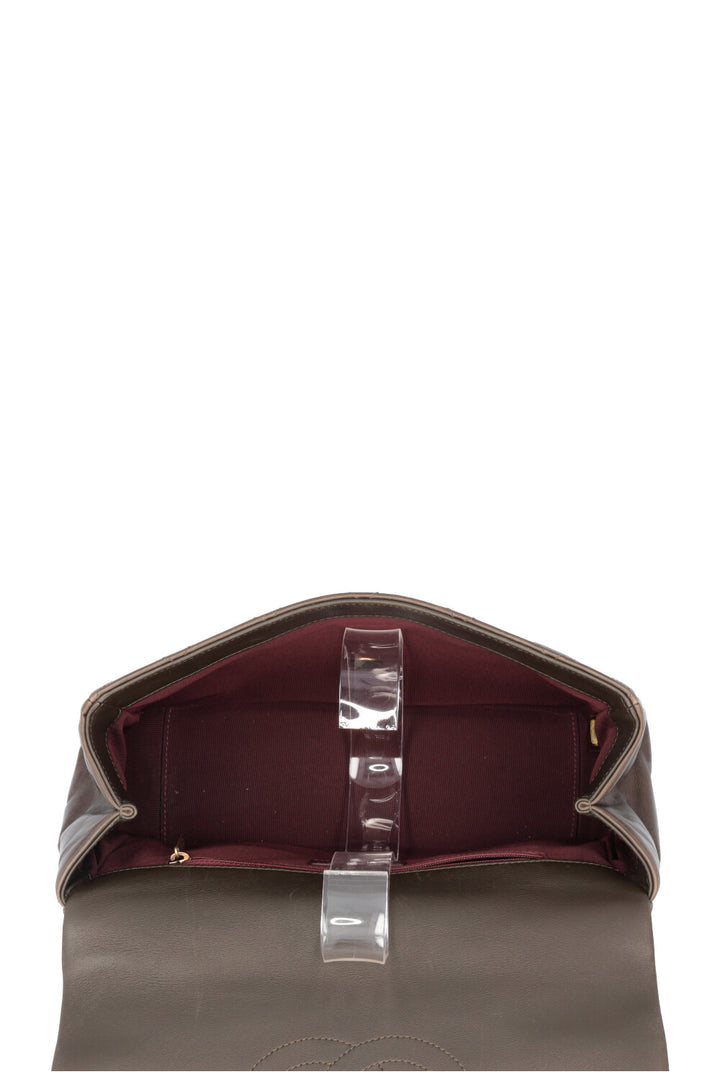 CHANEL Top Handle Single Flap Bag Khaki