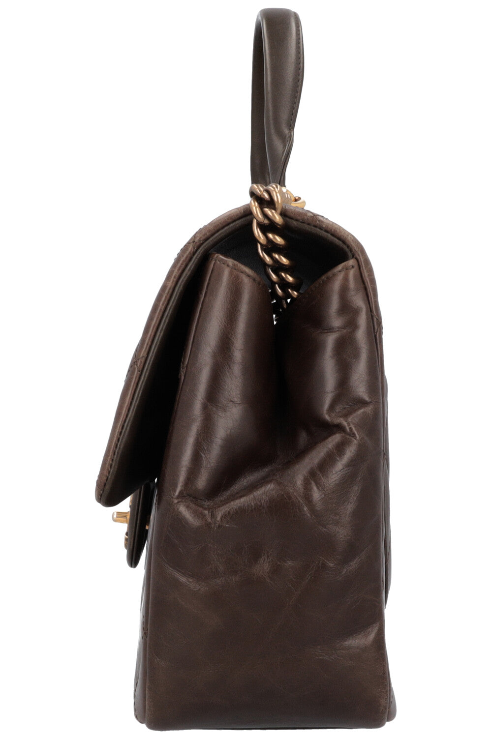 CHANEL Top Handle Single Flap Bag Khaki
