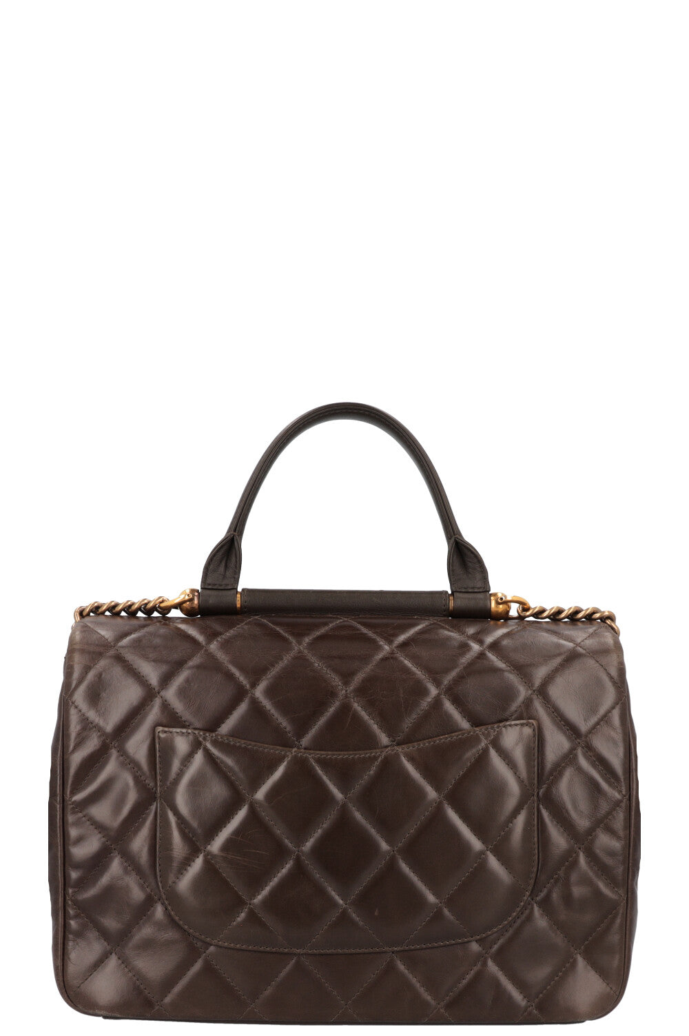 CHANEL Top Handle Single Flap Bag Khaki