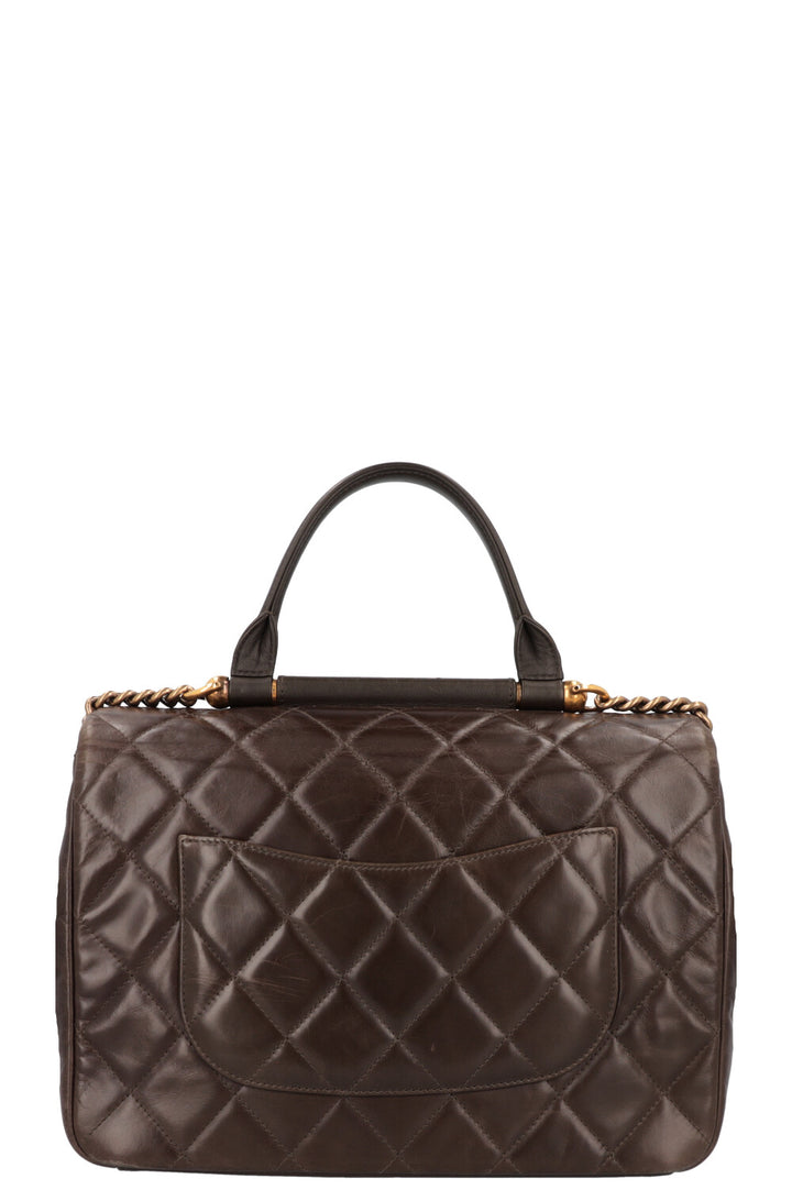 CHANEL Top Handle Single Flap Bag Khaki