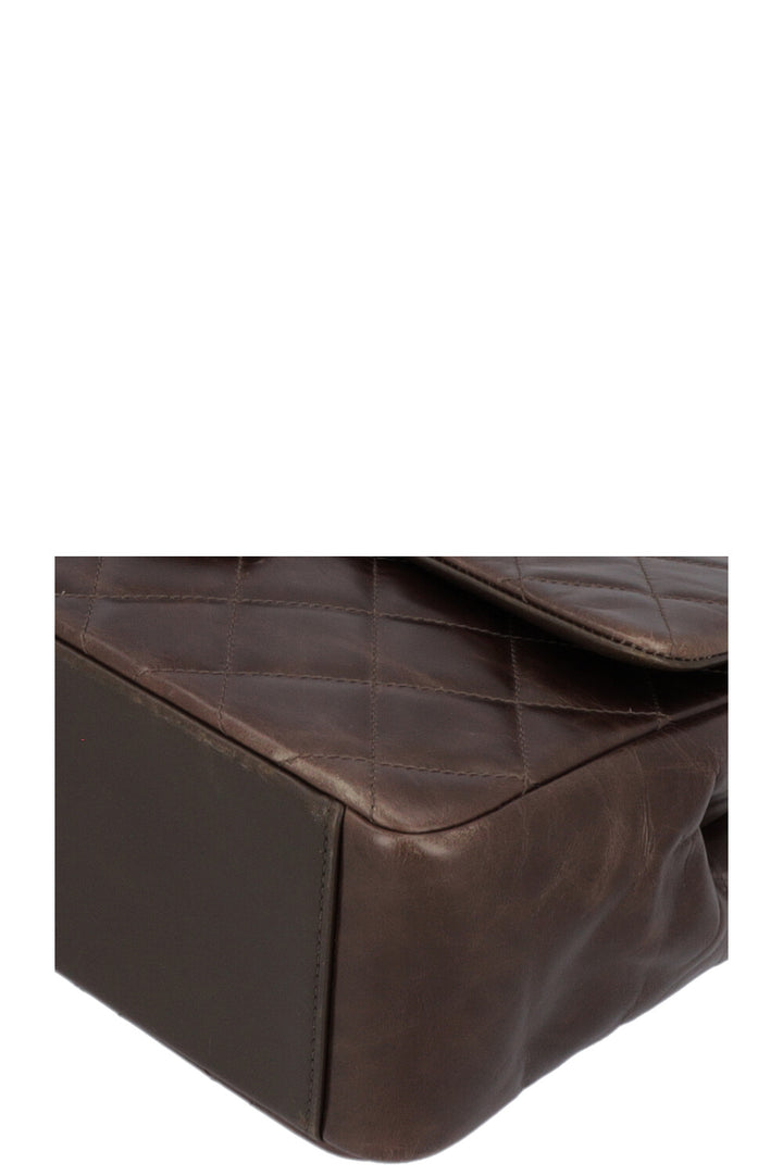 CHANEL Top Handle Single Flap Bag Khaki