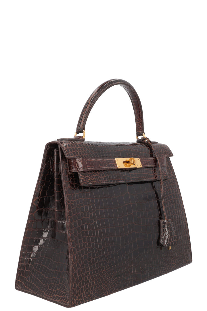 HERMÈS Kelly 28 Crocodile Porosus Lisse Brown