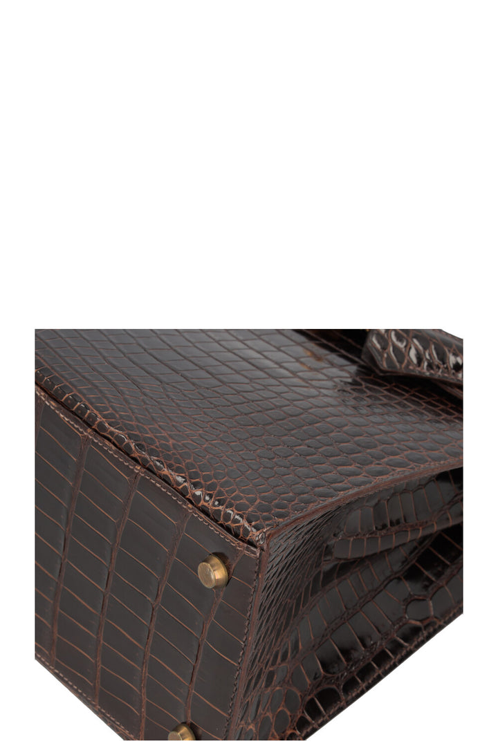 HERMÈS Kelly 28 Crocodile Porosus Lisse Brown