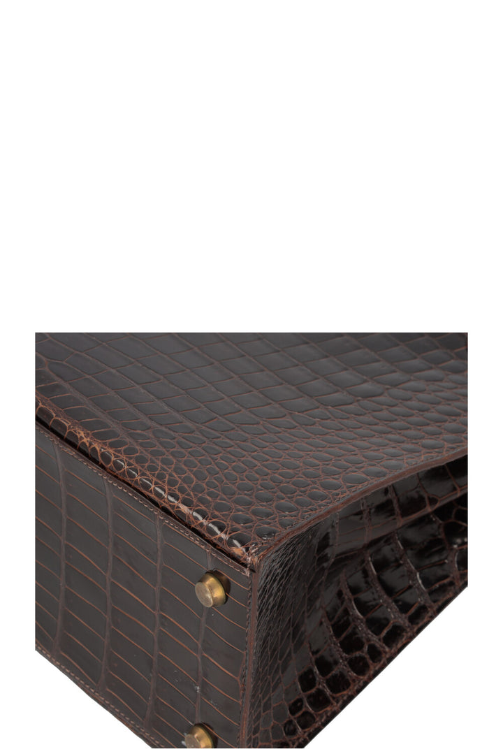 HERMÈS Kelly 28 Crocodile Porosus Lisse Brown